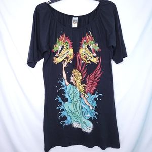 ED HARDY Women's Off Shoulder T-shirt Dress xl - 3x VERY CUTE
